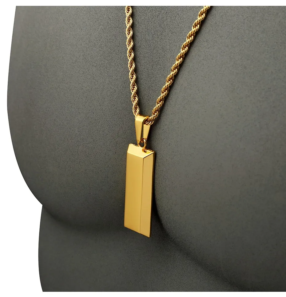 Cube Bar Bullion Necklace & Pendant Gold Plated Star Men Hip Hop Dance Charm Franco Chain Hip Hop Golden Jewelry For Gifts