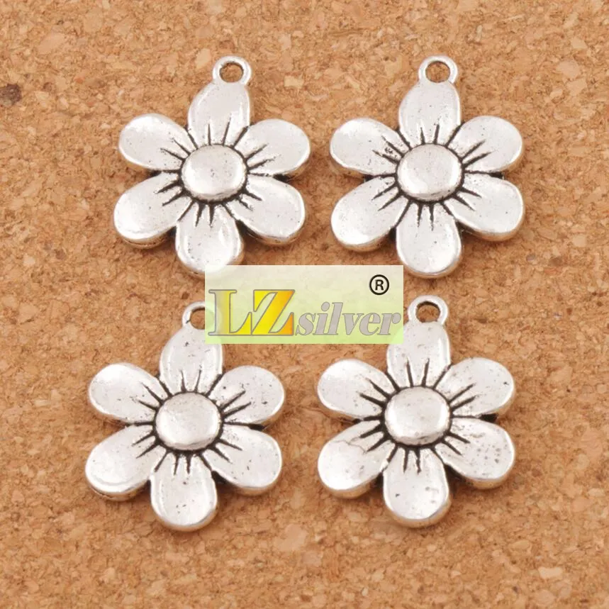 6-blättrige Blumen-Abstandshalter-Charm-Perlen, 100 StückAntik-Silber-Anhänger, Legierung, handgefertigter Schmuck, DIY L338, 17 x 21,6 mm