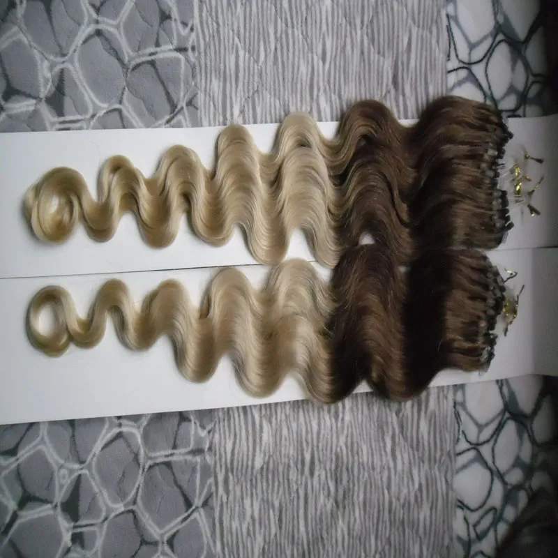 Ombre extensão de cabelo micro anel onda corporal 200g 1gs 200s T4613 micro anel extensões de cabelo micro loop extensões de cabelo5206747