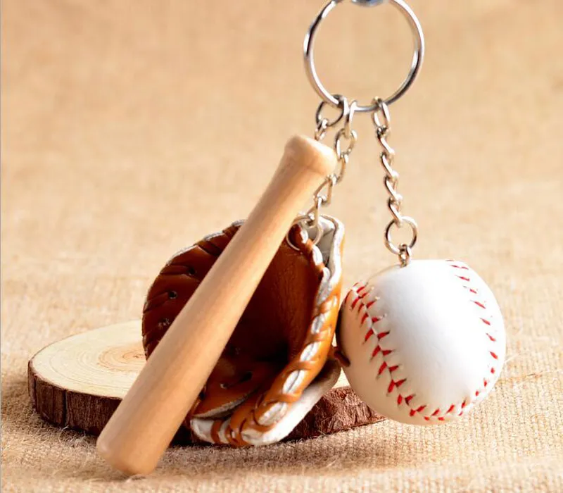 Blandade färger Baseballhandskar Träbat Keychains 3 tums paket med 12 nyckelring Ring för väska Presenters