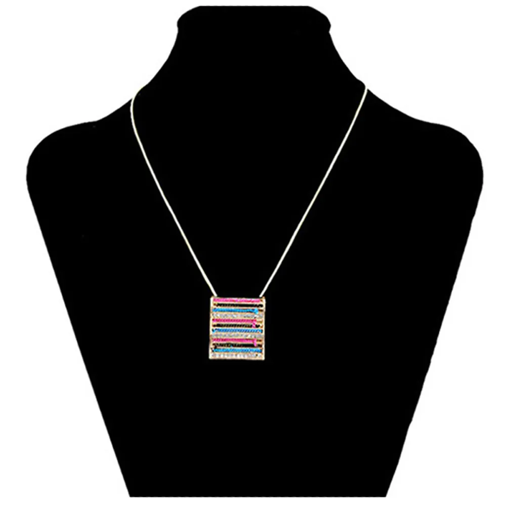 Designer Fashion Candy color Stripe Charm Square Pendant Necklace for Women Choker Collar Statement Necklace Gold Plated Link Chain Jewelry