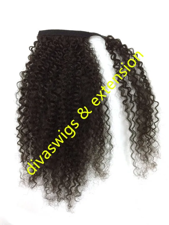 Braziliaans menselijk haar trekkoord paardenstaart kinky krullend pony staart haarstuk, clip in echt haar wrap rond nep paardenstaart haarstukje 120g