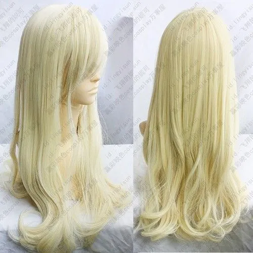 Livraison gratuite en gros blond clair longue perruque de cosplay bouclée ondulée 80 cm