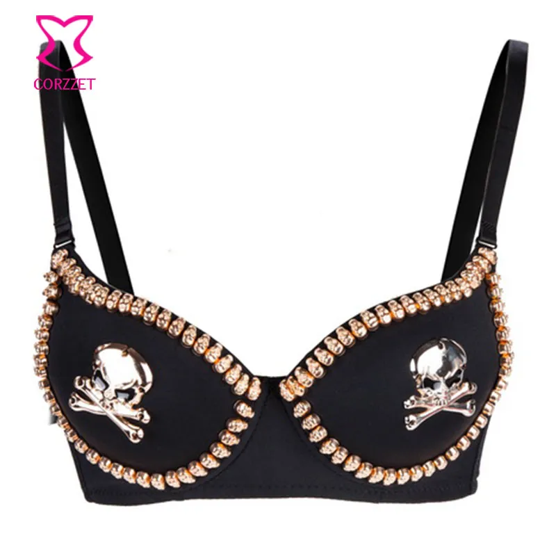 Black Gothic Bralette Gold Skull Stud Brassiere Sexy Bras For Womens  Underwear Burlesque Push Up Bra Pirate Sujetador Lingerie From  Erindolly360c, $24.36