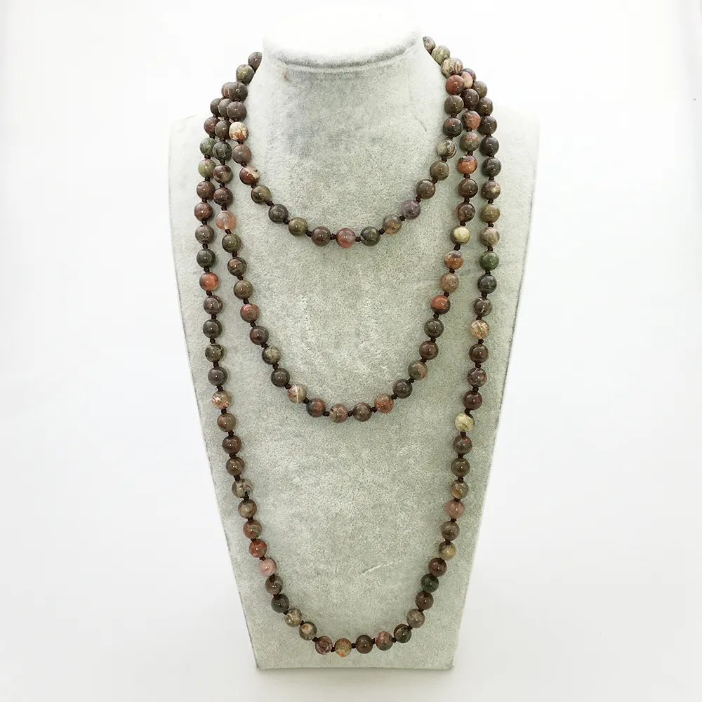ST0335 New Aarrivl Yoga Long Necklace 60 inches Women Knotted Necklace High Quality Natural Ocean Jasper Necklace