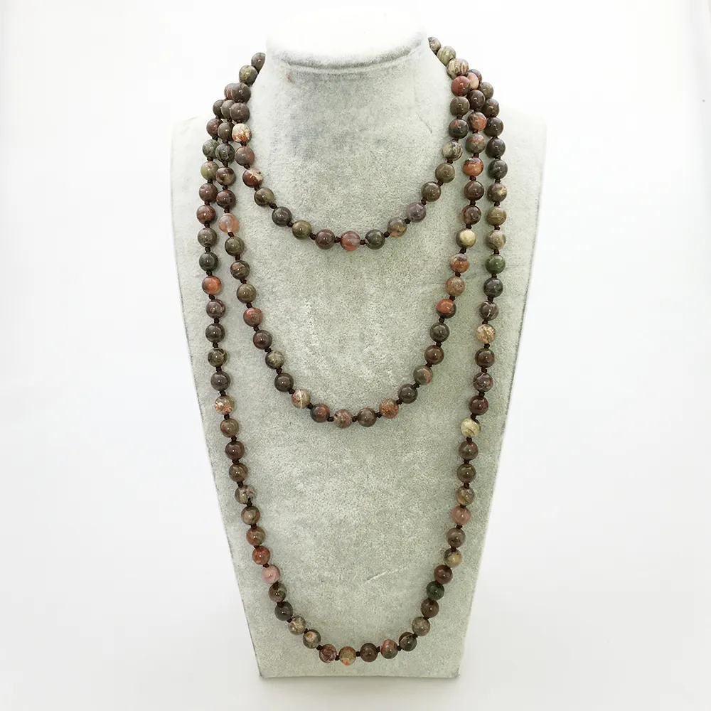 ST0335 Nieuwe Aarrivl Yoga Lange Ketting 60 Inches Vrouwen Geknoopte Ketting Hoge Kwaliteit Natuurlijke Oceaan Jasper Necklace