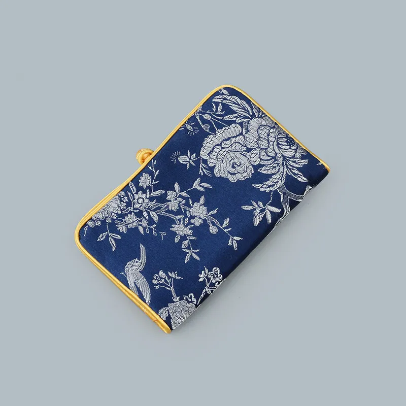 豪華な花柄のポータブル折りたたみジュエリーロールトラベルストレージバッグチャイニーズスタイルシルクブロケード2ジッパーパッケージポーチ6892048