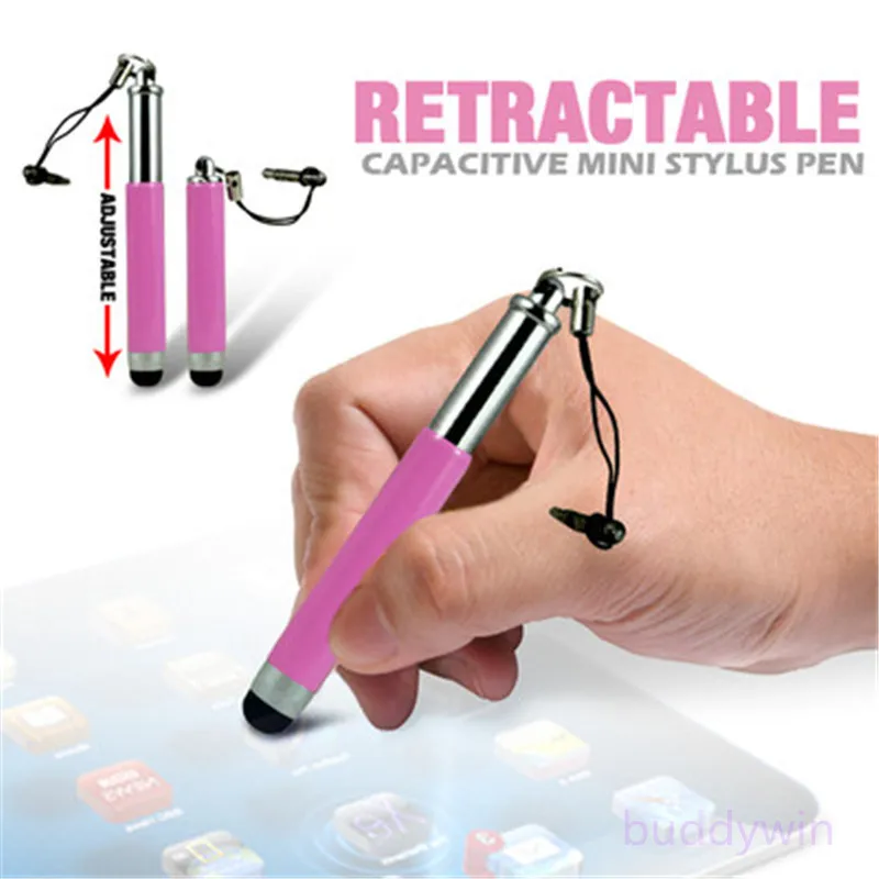 Intrekbare capacitieve mini stylus touchscreen pen met sling voor iPhone Samsung HTC LG Tablet Gratis verzending