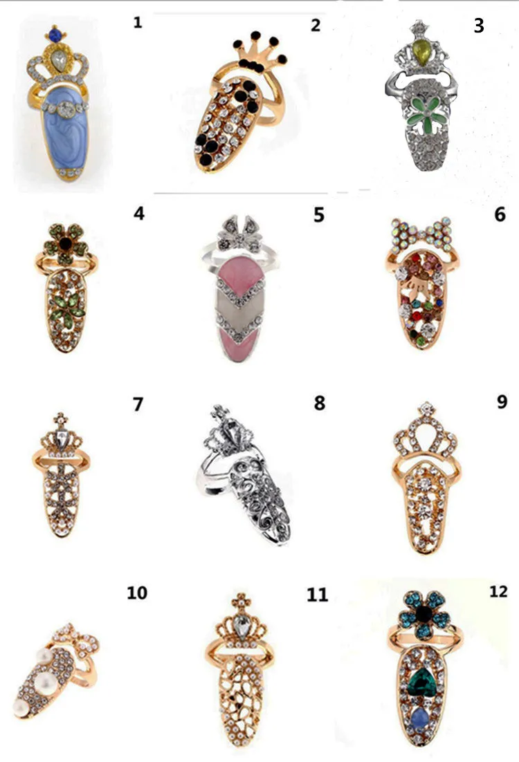 Söt rhinestone bowknot finger nagel ring för kvinnor krona blomma kristall personlighet nagelkonst ringar resizable knuckle mode party smycken