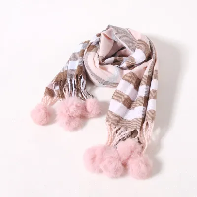 Hot sale Fashion Scarf Classical Girls Winter Scarf Plaid new cotton Ball Tassels Children Scarves Kids Toddler Scarf Children Wear A7553