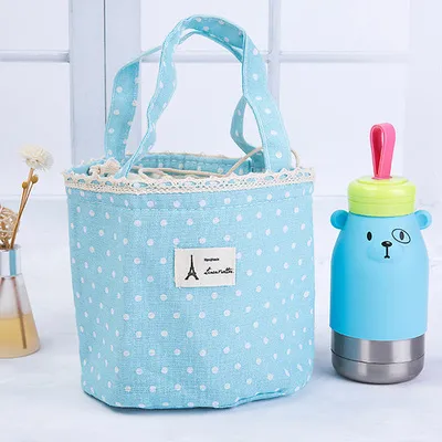 Wave point cotton and linen canvas lunch bag ice pack Korea cute insulation bag lunch bag insulation package