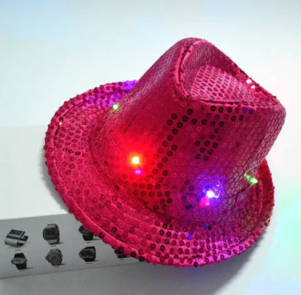 Chapéus de festa led colorido cowboy jazz chapina boné piscando crianças adultos unissex festival coseplay figurne hats presentes 6 cores wx-c19