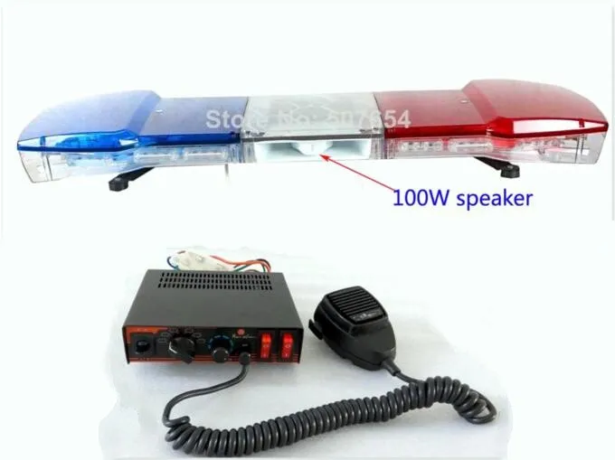 120 cm 56W LED Auto Waarschuwing Lightbar, Politie Ambulance Fire Noodverlichting, Noodverlichting + 100W Luidspreker + 100W Sirene Amplifiers, Waterdicht