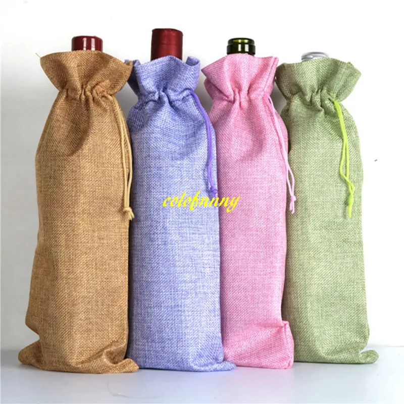 / Livraison Rapide 15cmx35cm Jute Toile De Jute Sacs À Vin pochette sac Cordon À Vin Bouteille Cadeau Couvre 11 couleurs