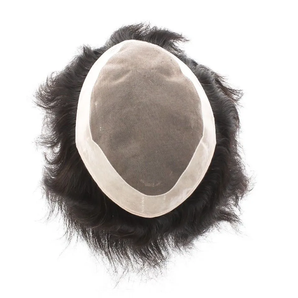 Fastion Men 's Wigs 7x9inch Mono 레이스 남성용 toupee 100 % 인간의 머리카락 교체 인도 머리카락 toupee 가발 # 1B 컬러 없음 남성을위한 얽힘 없음