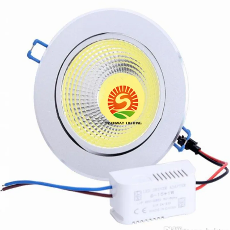 30pcs / lot Dimmable COB Led Downlights 9W 12W 15W led Plafonnier Encastré 120 Angle AC110-240V + CE ROHS UL