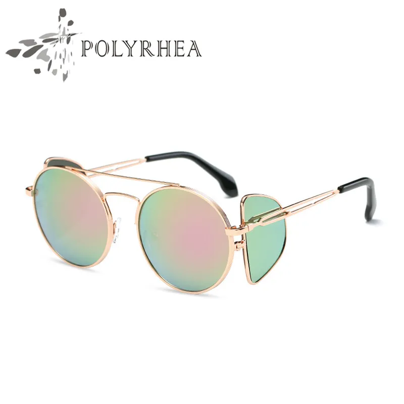 Lunettes de soleil rondes femmes anti-reflet lunettes de soleil cadre en alliage rose Vintage personnalité Sexy UV400 avec boîte et étuis