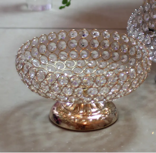 Wholesale Dimeter 26cm Crystal Bead Fruit tray plate bowl stand wedding centerpieces