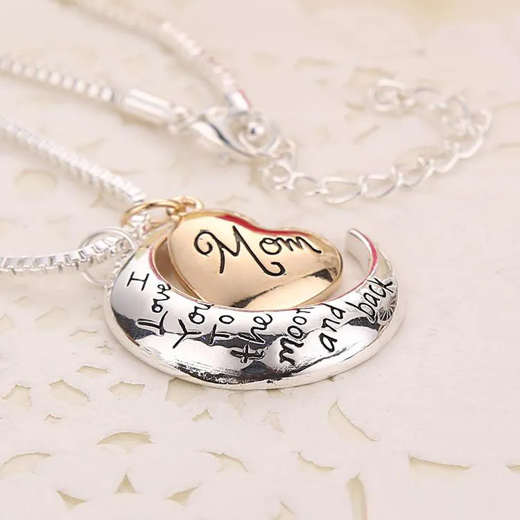 Hoge kwaliteit hart sieraden Ik hou van je tot de maan en rug Mom hanger ketting Dag cadeau groothandel mode sieraden