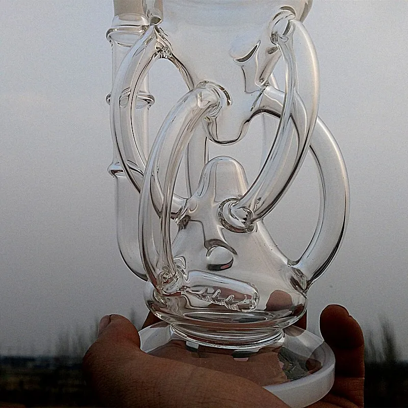 Oil Rigs Tubo dell'acqua riciclatore Bong HourGlass di alta qualità Ibrido a due funzioni Realizzato a mano in vetro artistico integrato nel giunto di raccolta dei reclami 14,4 mm