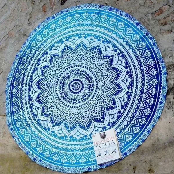 160 cm grande serviette de plage ronde fleur de lotus bleu serviette de bain de natation serviette de pivoine bleue tapisserie de mandala indien tenture murale Thro9134947