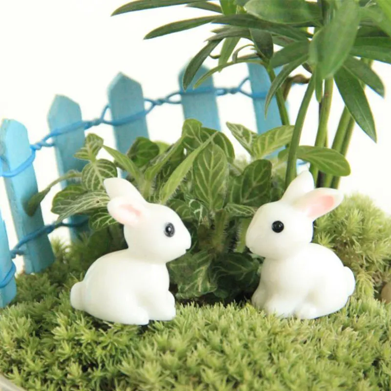 Fairy Garden Miniature Królik Bunny Biały Kolor Sztuczne Mini Króliki Dekory Rzemiosło Żywicy Bonsai Dekory Wielkanocne Królik