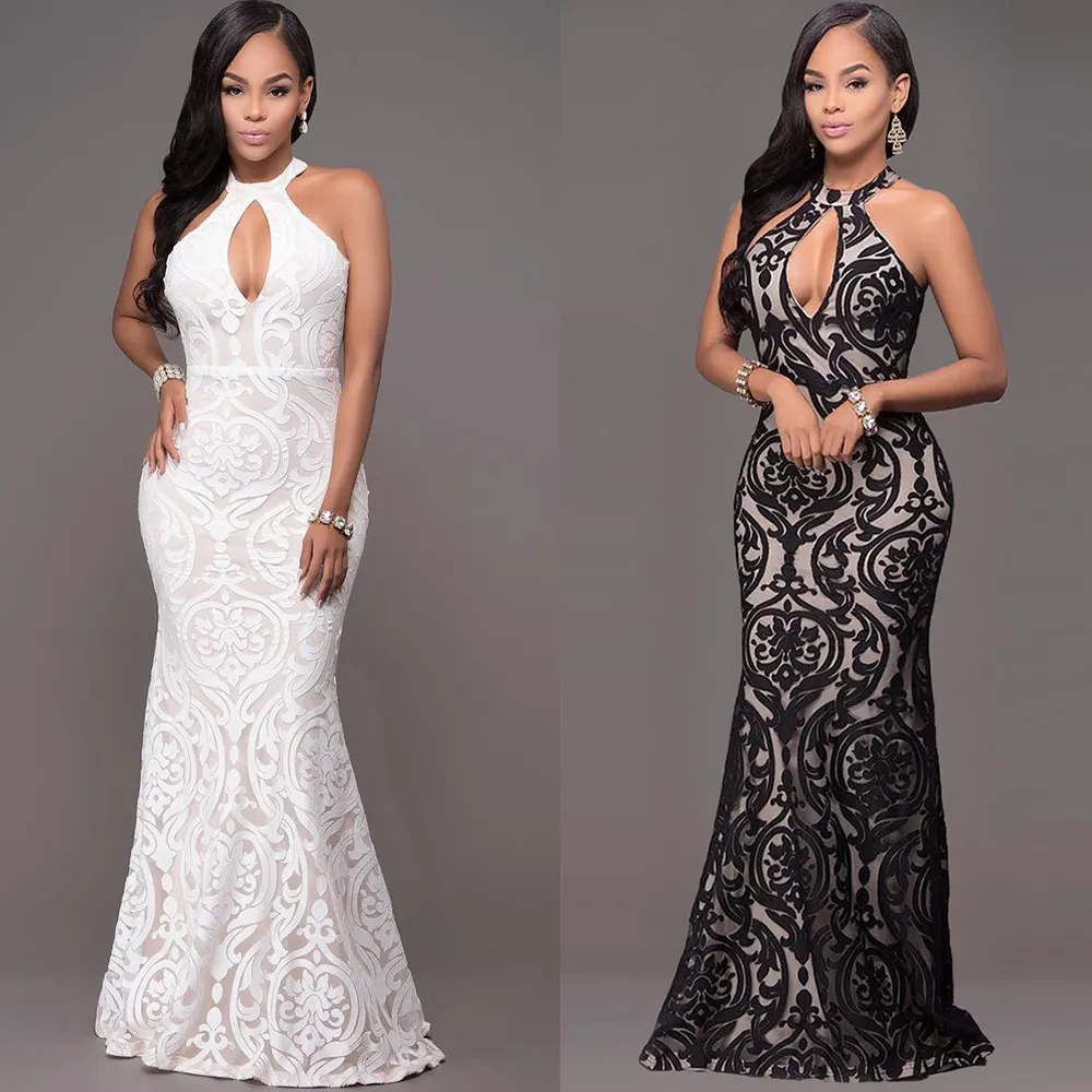 Nueva Sexy largo blanco + negro apliques de encaje sirena de damas de honor vestidos falda Nueva Sexy largo blanco + negro apliques de encaje sirena de damas de honor vestidos falda