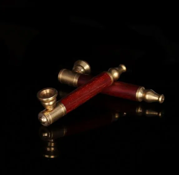Removable copper head rods mouthpiece red wine solid wood tobacco rods mini portable straight filter pipe