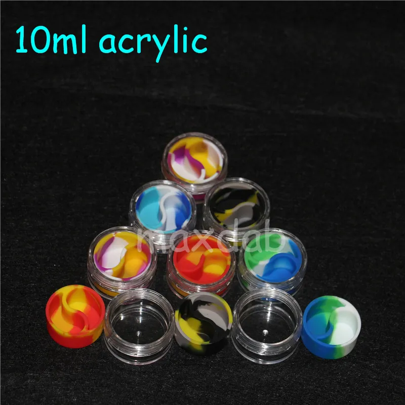 Doorzichtige plastic acryl e vloeibare kast houder doos 10 ml mini bho silicium potten dab wasverdamper olie container siliconen pot