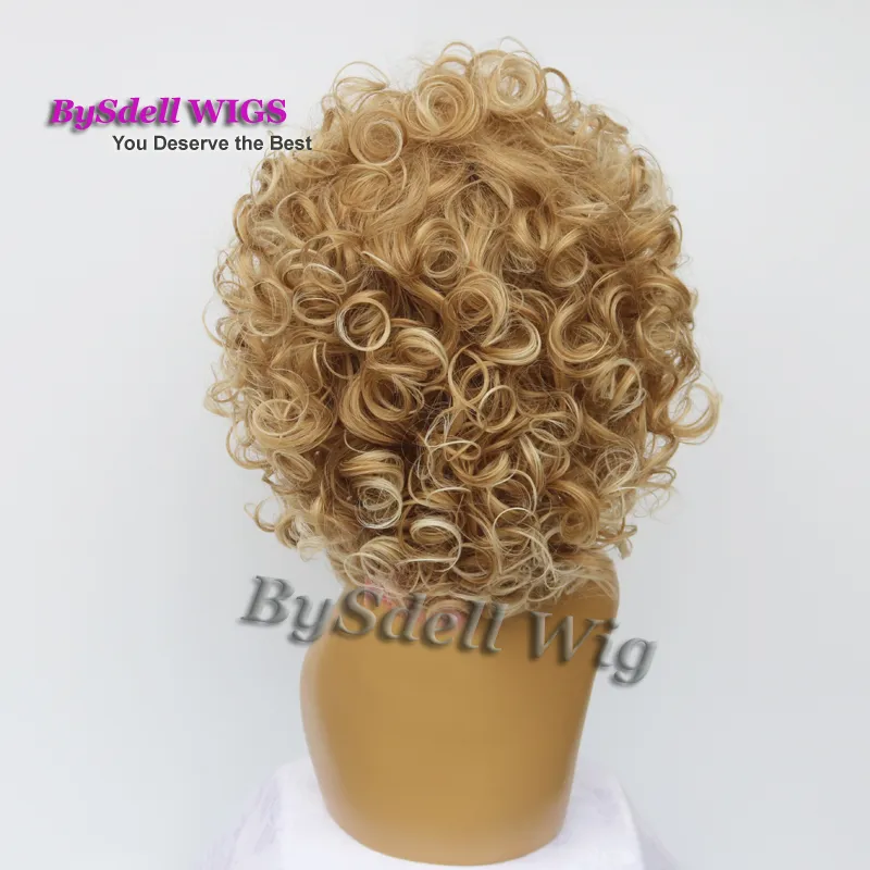 Kurze, große, lockige Afro-Perücke, flauschig, dunkles Ombre, hellblonde Spitzenfarbe, hitzebeständiges, welliges Haar, afroamerikanische Perücken für schwarze Frauen1728364