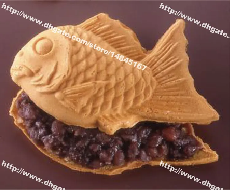 Comercial antiaderente 110v 220v elétrico 6 peças taiyaki peixe waffle máquina padeiro com dispensador de massa recheio colher9178107