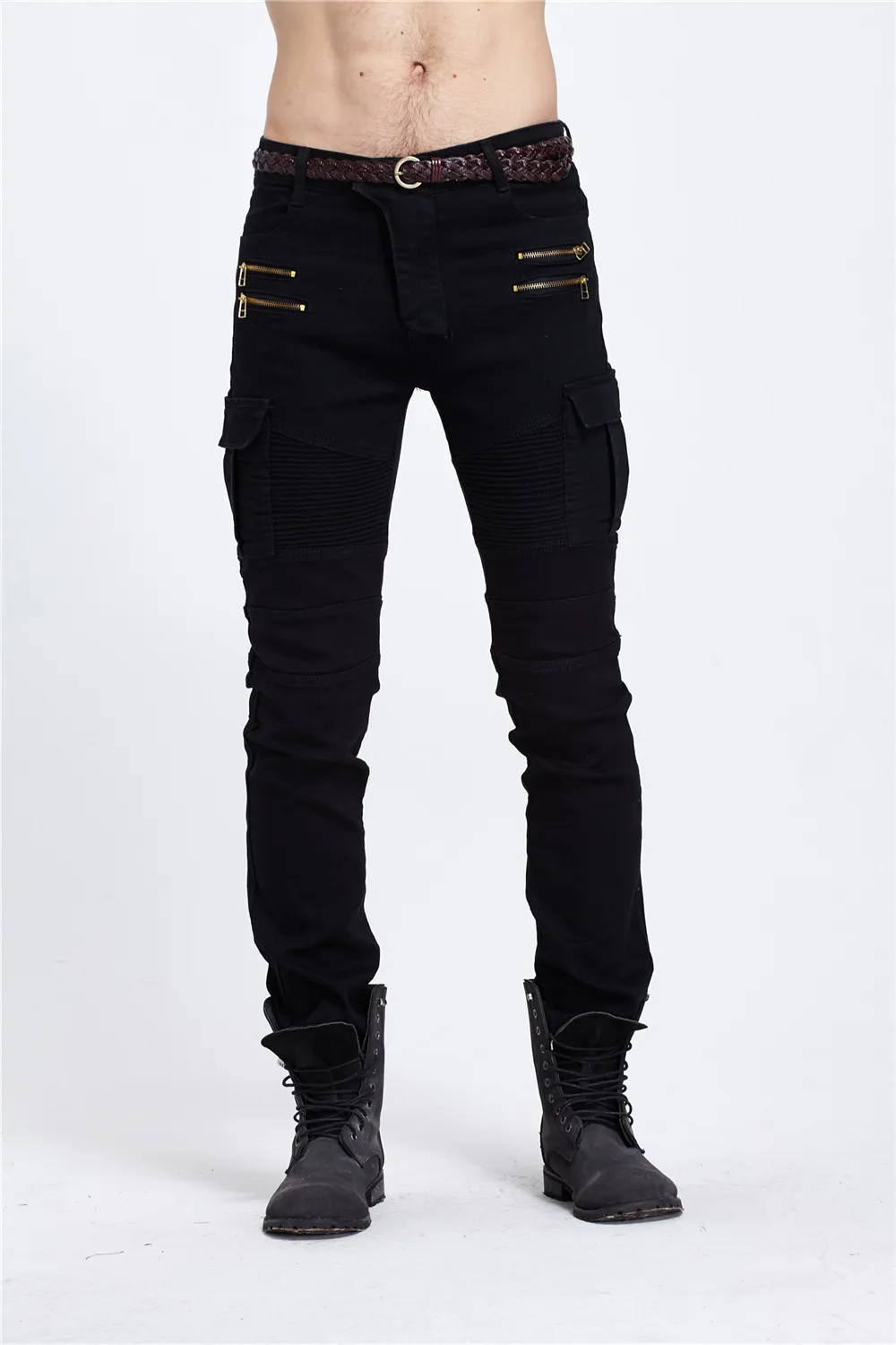 Herren Ripped Biker Jeans Homme Marke Multi Taschen Cargo Pant Armee Grün Herren Plissee Bleistift Slim Hip Hop Denim Jeans221k