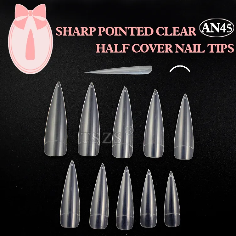 Vente en gros-1 sacs / lot -500pcs dans un sac clair stiletto faux ongles conseils Sharp Ending acrylique Nail Art Tips