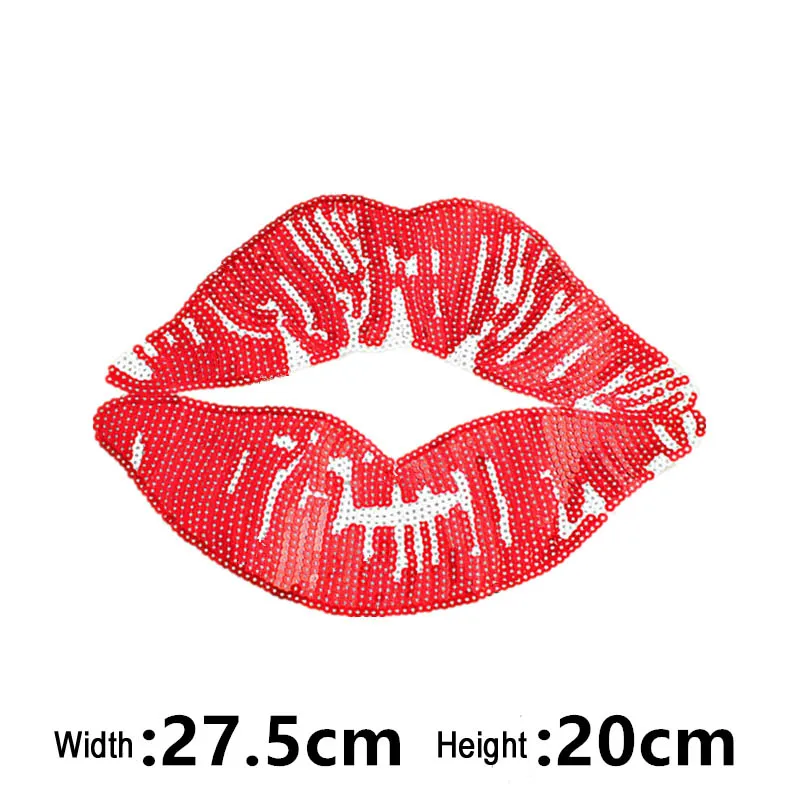 Grandes paillettes patchwork de vêtements de mode T-shirt de tissu décoratif brodé de perles lèvres rouges sexy patchs pour la bouche