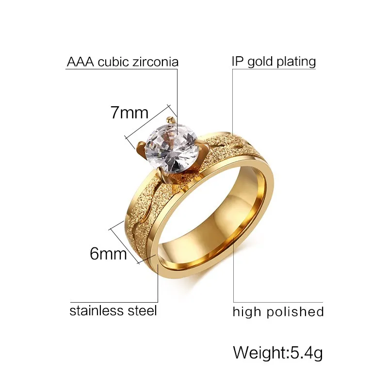 Trendy Bijoux Donna Anelli di fidanzamento Acciaio inossidabile 4-Prong Cubic Zirconia Wedding Bands Ring Lover Gift RC-237