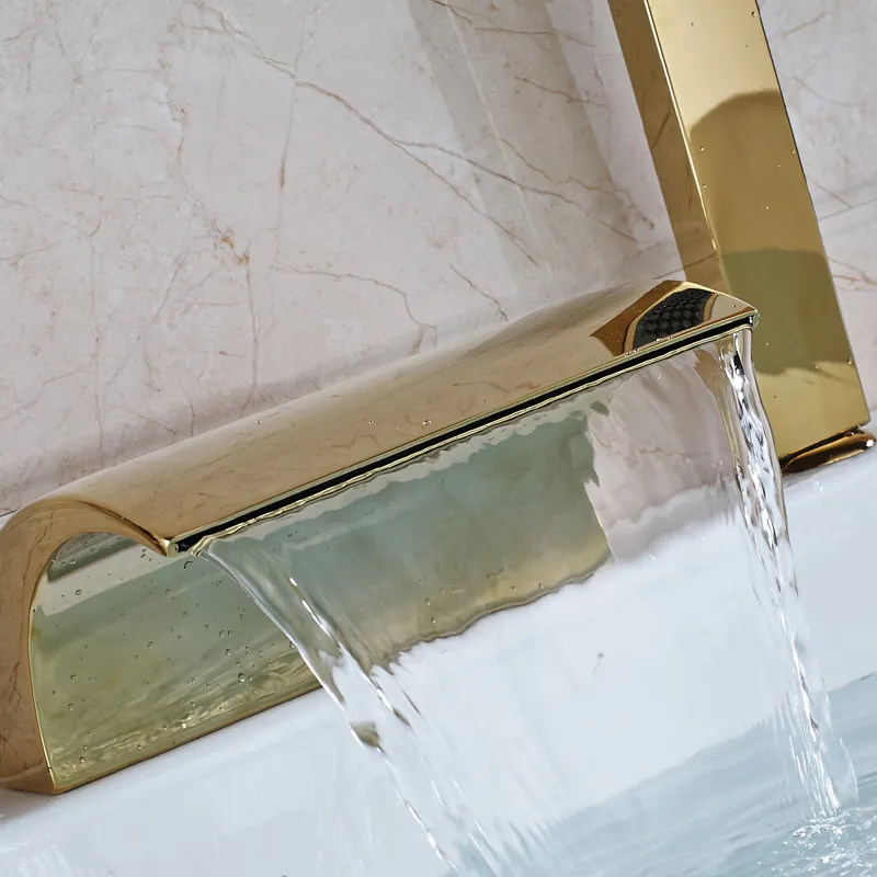 Golden Brass Waterfall Bathtub Mixer Kohler Freestanding Tub Faucet
