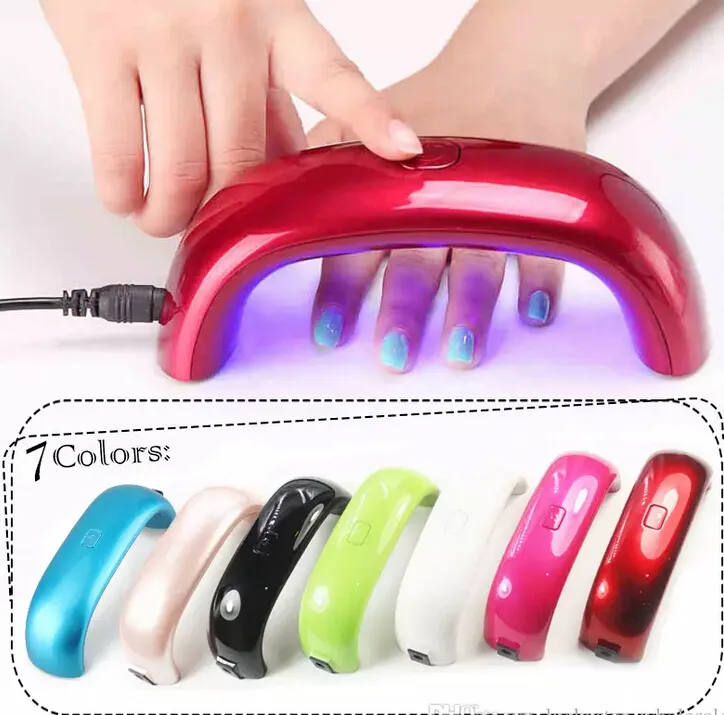 Prego Secadores 9 W LED Mini Lâmpada de Cura Portátil Rainbow Em Forma de Máquina de Gel UV Nail Polish Art Ferramentas Mini Secador