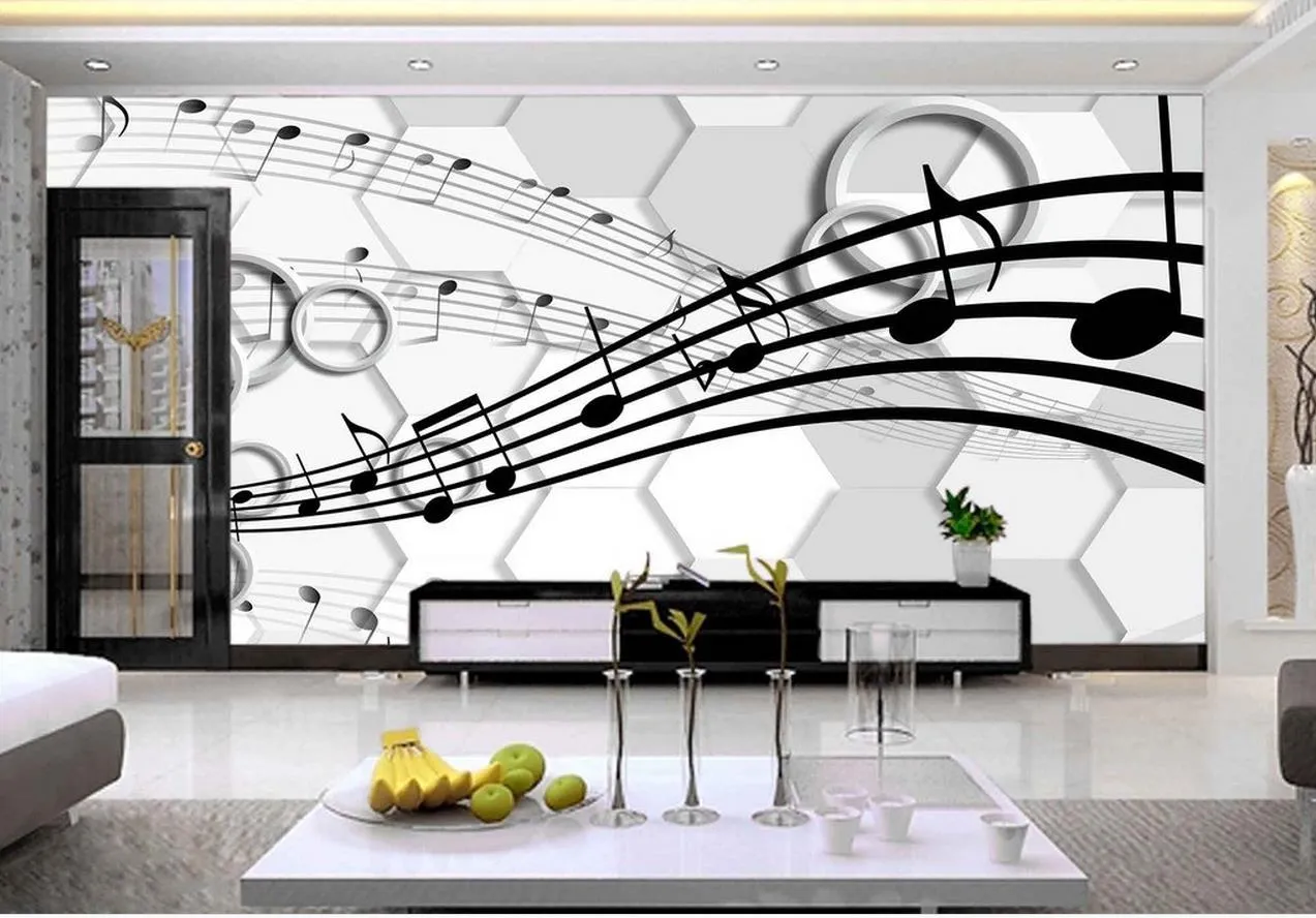 Classic Home Decor 3D Stereo Three - Dimensional Note Circle TV Wall Tapeta na ścianach 3 D na salon
