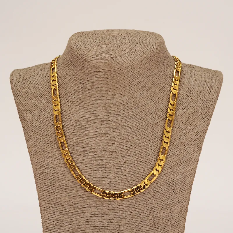 전체 클래식 피가로 쿠바 링크 체인 목걸이 팔찌 세트 14K Real Solid Gold Cloind Copper Fashion 남자 여자 Jewelr291V