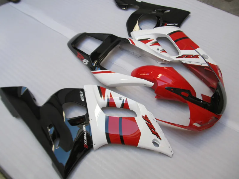 Yamaha YZF R6 için motosiklet Fairing kiti 98 99 00 01 02 kırmızı beyaz siyah marangozluk YZFR6 1998-2002 OT