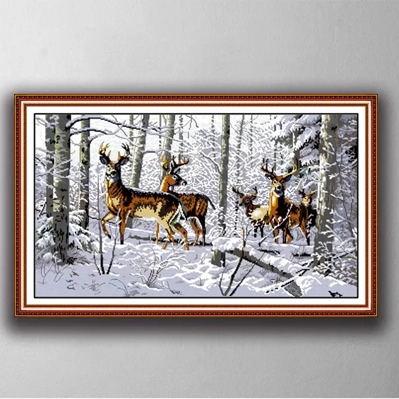 Antilopi nella neve Fatto a mano a punto croce Strumenti artigianali Ricamo Set di cucito contato stampa su tela DMC 14CT / 11CT