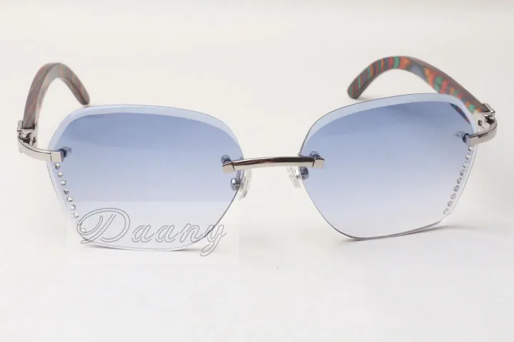 Gafas de sol sin fin con diamantes calientes 8200728 Gafas de sol de moda de alta calidad Gafas de madera de color pavo real Tamaño: 58-18-135 mm