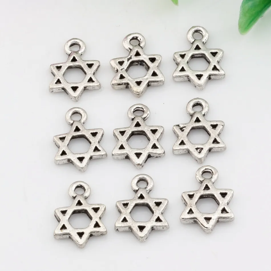 MIC Antique silver Zinc Alloy "Star of David" Charm Pendants DIY Jewelry 9x13mm A-023