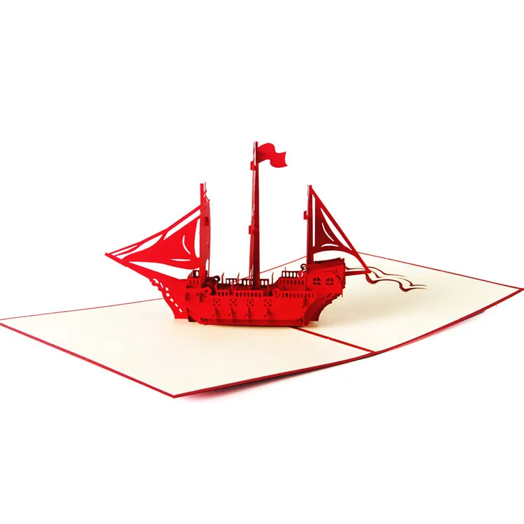 Cartes de vœux Pop UP 3D créatives «bateau à voile», faites à la main, pour cadeau d'anniversaire, cartes postales d'affaires, fournitures de fête Festive