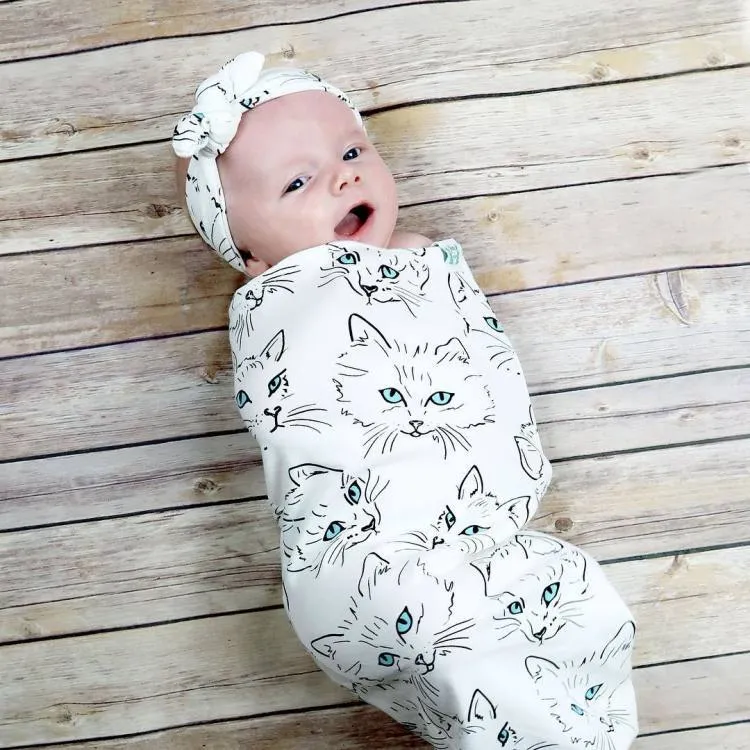 New Baby sleeping bag 만화 신생아 담요는 레몬 줄무늬를 인쇄합니다 swaddle + bows hair bands 유아용 담요 C2173을 설정합니다