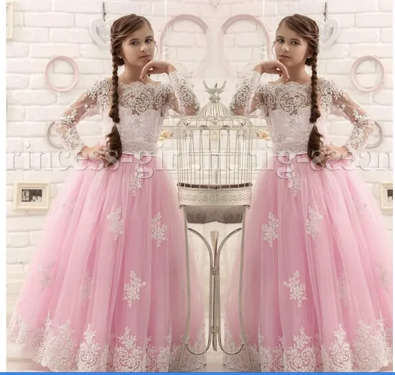 High Quality Tulle Flower Girl Dress for Wedding Lace Toddler Pageant First Communion Dresses For Girl With Bow