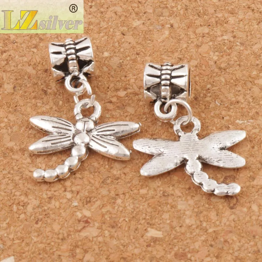 Metaller Dragonfly Insect Big Hole Pärlor 100st / Tibetansk Silver Dangle Fit European Charm Armband Smycken DIY B176 18.1x27mm