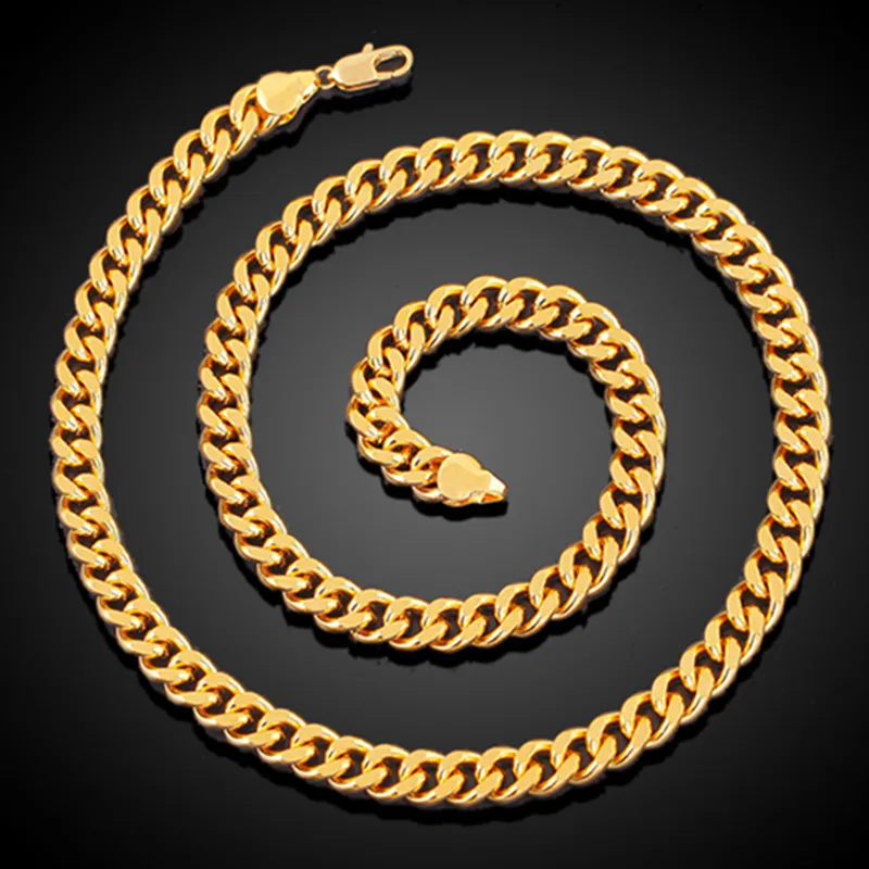 Collier à maillons de chaîne en or épais Hiphop masculin, chaînes en or cubaines de marque plaqué or véritable 18 carats, chaîne Hiphop hommes bijoux en gros