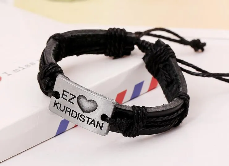 NIEUWE FASHEID MAN VROUW Antieke zilveren koeienhuidarmband 100% koehide armband Koerdistan lederen paar armband 24 stks