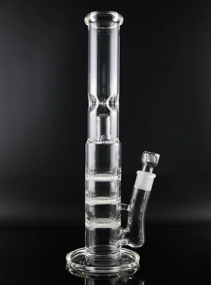 Hookahs Triple Bell Cover Perc Bong Glass Water Pijpen 17.5 inch Tall 5mm dik voor roken